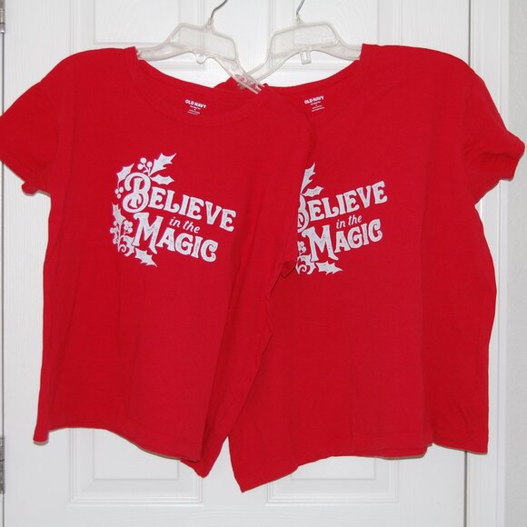 Bundle of 2 Old Navy Red Christmas Tees, Women Sizes M & L, 100% Cotton - Picture 1 of 4